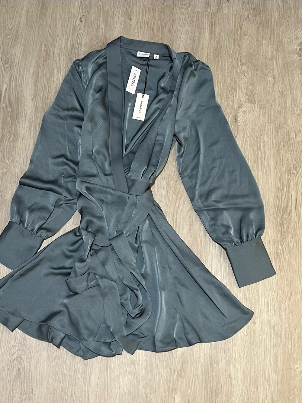 NWT Babaton Satin Wrap Mini Dress - Picture 4 of 9